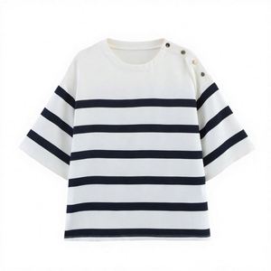 Venta al por mayor del fabricante: Nueva camiseta de verano 2026 para mujer, de manga corta, estampada, 100% algodón, transpirable, antiarrugas, de ajuste holgado. - Product Image 2