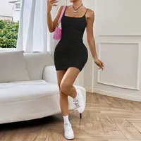 Robe moulante camisole pour femme, coupe ajustée, sans manches, noire unie, mini, ODM, printemps-été, tenue décontractée