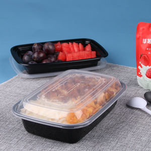 Boîte à lunch rectangulaire en plastique PP jetable épaissie noire et transparente pour fast-food emballage à emporter pour boîtes à bento - Product Image 4