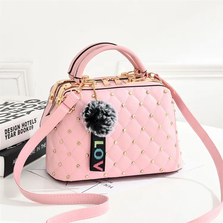 Wholesale Trends Popular Pink Pu Leather Designer Fashion Lady Tote Handbag Shoulder