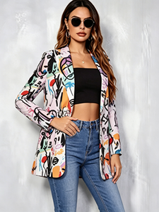 SWEET BABE Blazer con estampado de arte abstracto para mujer, manga larga, cuello de solapa, informal, ligero - Product Image 4