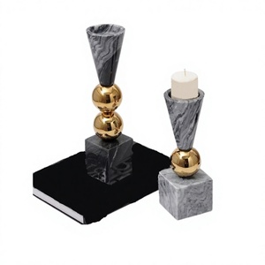 Marble And Metal Tealight <b>Candle</b> Holder <b>Set</b> Of 2 Different Size And Shape <b>Candle</b> Holder For Wedding And Party Use - Product Image 1