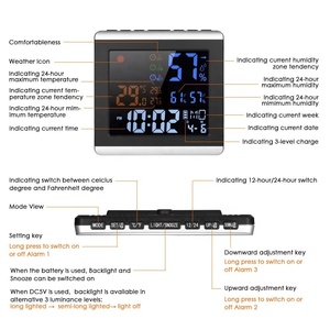 محطة طقس رقمية متعددة الوظائف لقياس درجة الحرارة والرطوبة مع <span class=keywords><strong>3</strong></span> مجموعات من المنبهات وعرض الوقت والتاريخ والأسبوع للمنزل - Product Image 4