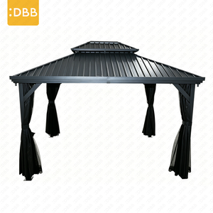 Pergola extérieure en acier à double toit <span class=keywords><strong>de</strong></span> 14 pieds avec poteaux en aluminium, moustiquaire et <span class=keywords><strong>rideau</strong></span> d'intimité - Product Image 5