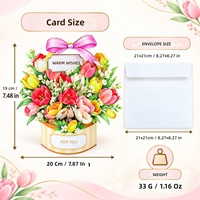 Kartu Ucapan 3D Pop-Up Berlapis Kertas dengan Hot Stamping, Buket Bunga, Ulang Tahun, Hari Ibu, Violet, Anyelir, Keranjang Kartu, Amplop