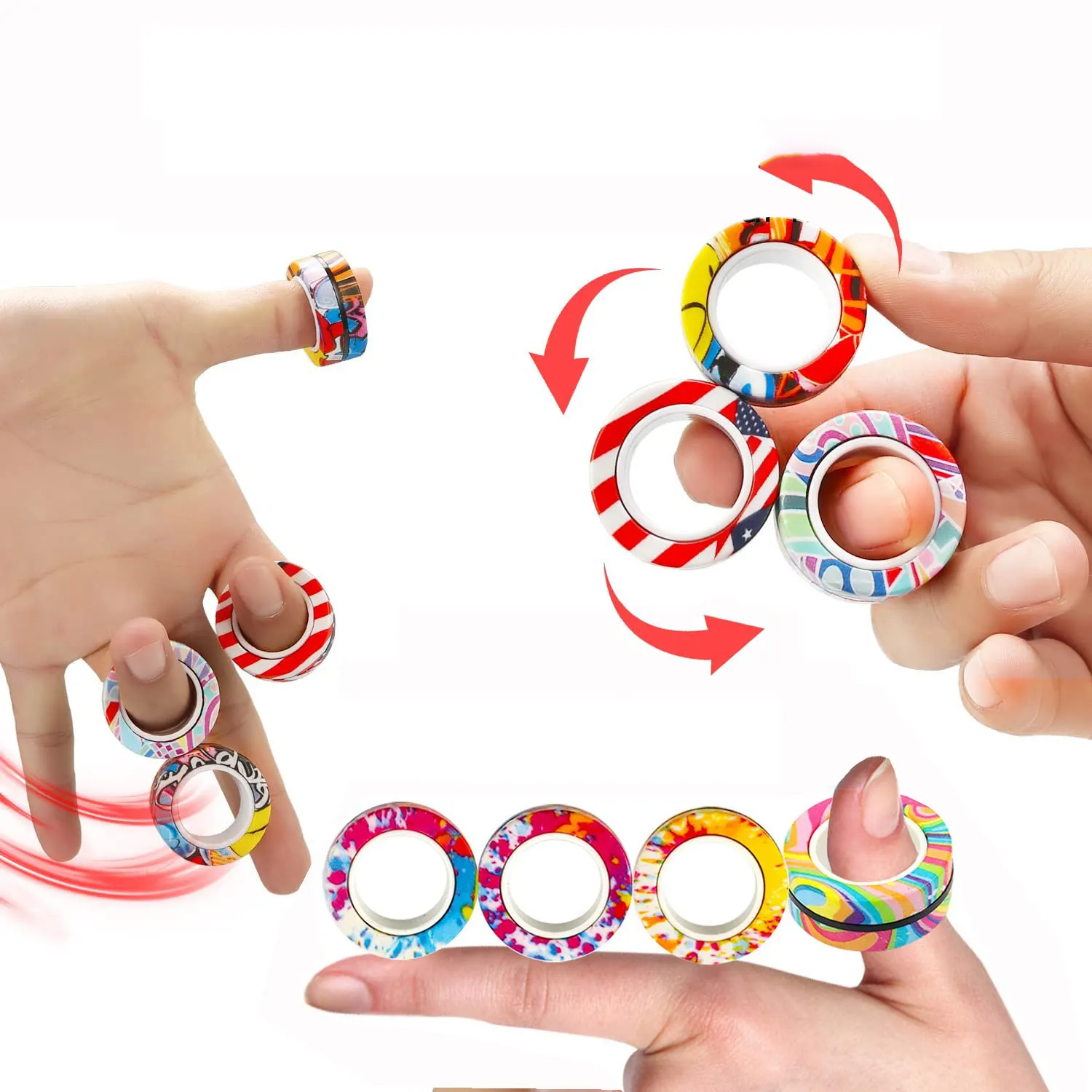 Anelli magnetici di rilievo dello Stress mimetico con punta delle dita rotanti giocattoli di decompressione Fidget Spinner