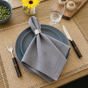Wholesale Custom Logo <b>Linen</b> Cotton Napkins Embroidered Hemstitch <b>Cloth</b> Dinner Napkins for Hotel Restaurant Catering - Product Image 3