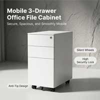 Meuble de rangement de bureau mobile en acier moderne à 3 tiroirs avec serrure de sécurité, sur roulettes, écologique et durable pour le bureau à domicile