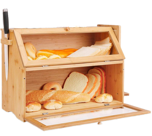 Boîte à pain en bambou à double couche avec couvercle à charnière et fenêtre transparente, conteneur de rangement alimentaire à 2 niveaux pour comptoir de cuisine - Product Image 3