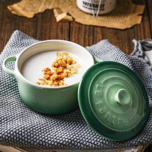 Bol de nourriture en céramique pour bébé avec <span class=keywords><strong>oreille</strong></span> et couvercle Bol de cuisson de forme ronde - Product Image 1