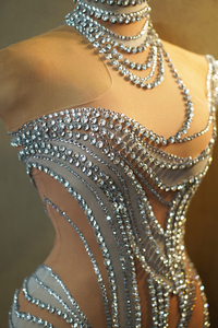 فستان سهرة جديد شفاف مزين بالترتر والكريستال، فستان عشاء للسيدات، زي للمهرجانات والاحتفالات، فستان ضيق قصير للحفلات الراقصة - Product Image 6