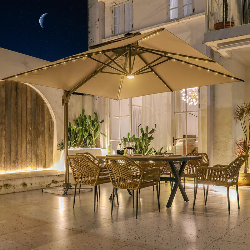 3m umbrella +  chairs 6pcs + 150*90cm wood long table