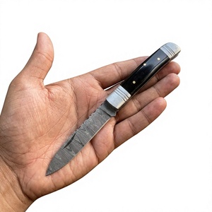 Navaja Plegable de Acero de Damasco con Mango de Cuerno de Toro, Alta Calidad, Multifuncional, Grado Industrial OEM, 59-60HRC, con Bloqueo Trasero - Product Image 1