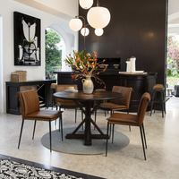 Table à manger ronde de luxe de style mid-century, en chêne massif, fabriquée à la main, pour ferme, villa ou salle à manger