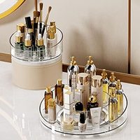 Plateau de rangement de maquillage en acrylique transparent à 2 niveaux, présentoir de cosmétiques rotatif 360 pour vanité salle de bain comptoir commode