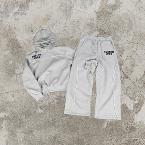 Ensemble de survêtement décontracté en laine unisexe à deux pièces, imprimé tricoté, automne, lourd, surdimensionné, sweat-shirt et pantalon de survêtement, vêtements de détente coordonnés - Product Image 4