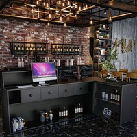 Comptoir de réception industriel personnalisé avec logo, en métal, avec décorations en forme d'engrenages, pour entrée de club, café, pub