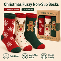 Chaussettes de Noël personnalisées en peluche antidérapantes, lot de 3 paires, chaussettes d'hiver douces et moelleuses avec logo OEM ODM et emballage