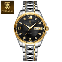 Jam Tangan Pria Poedagar 998 Quartz, Desain Mewah Vintage, Bahan Stainless Steel, untuk Pria, Montre Reloj