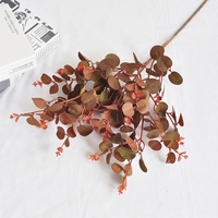 Daun Eucalyptus Buatan Bunga Sutra Warna Burgundy Ungu Merah Tanaman Hijau Palsu untuk Dekorasi Rumah Pernikahan Kedai Kopi.