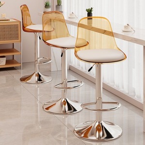 <span class=keywords><strong>Tabouret</strong></span> <span class=keywords><strong>de</strong></span> <span class=keywords><strong>bar</strong></span> réglable en hauteur avec dossier en acrylique translucide, pivotant, avec vérin à gaz, piétement chromé et assise rembourrée pour cuisine - Product Image 2