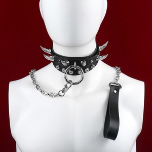 Moon-Shaped O-Ring Adjustable <b>BDSM</b> Fetish Bondage Choker Long Spiked Leather <b>Collar</b> for Men and Women - Product Image 5