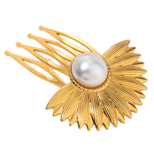 Nouvelles pinces à cheveux en alliage plaqué or 18 carats avec coquille de perle et étoile de mer, accessoires de cheveux de plage adaptés aux filles - Product Image 1