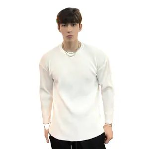 Wholesale Blank Plain Men's Sweatshirt Custom Logo Polyester Tshirt Pleated Plus Size T-shirt For Men Oversized Fashion Man Tops