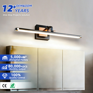 Applique murale moderne en aluminium noir LED 3500K blanc chaud pour salle de bain, avec interrupteur et variateur d'intensité, fixation murale - Product Image 1