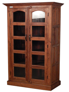 Contemporary Solid Wood Display Showcase Almirah with Glass Doors <b>Open</b> Shelves and Modern Storage Design for Living Room Use - Product Image 1