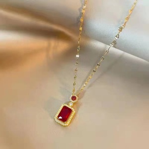 Factory Wholesale Emerald <b>Necklace</b> Set, Micro Inset Copper Green Brass Zircon Pendant <b>Necklace</b>, Stainless Steel Women's <b>Necklace</b> - Product Image 6
