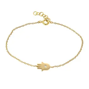 Fashion custom hand bracelet with logo design for girls sterling silver chain diamond lucky hamsa hand bracelet