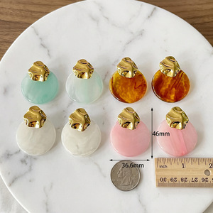 Boucles d'oreilles en acier inoxydable 304, résine dégradée, géométriques, rondes, de luxe, anti-allergie, plaquées or 14 carats, vente en gros - Product Image 5
