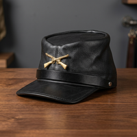 Sombrero de guerra Civil de cuero genuino, negro