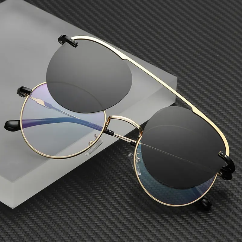 OMAS 남성 금속 2 1 새로운 스타일 패션 자석 안경 블랙 편광 렌즈 클립 선글라스