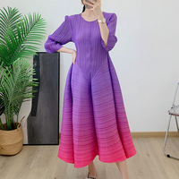 Robe plissée dégradée à volants et froncée, coupe trapèze, longueur genou, éco-responsable, lavable, taille naturelle, grande taille pour femme