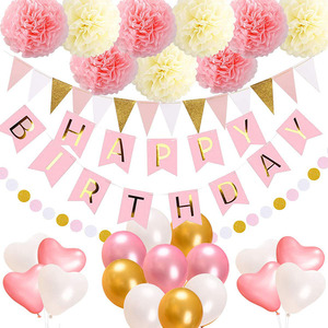 Ensemble de ballons rouges, or rose et blancs, boule de fleurs en papier, décoration d'anniversaire pour garçon ou fille - Product Image 1