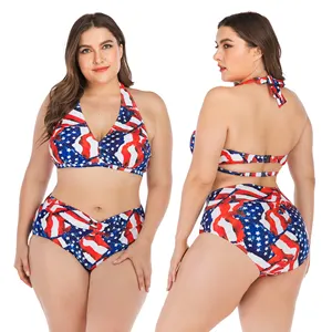 Roupa de banho americana com bandeira, moda feminina, sexy, plus size, moda praia