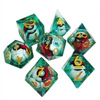 Ensemble de dés polyédriques en résine transparente à bords tranchants, faits à la main, avec inclusions œil d'elfe rouge et blanc, 7 pièces, pour jeux de rôle de table, dans un sac PE