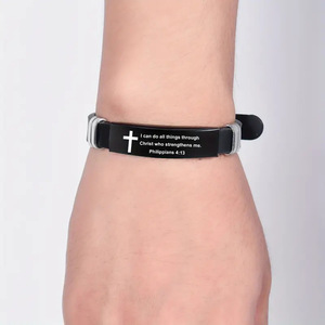 Braccialetti sportivi con parole ispiratrici bibliche personalizzate in acciaio inossidabile braccialetti per cristiani - Product Image 1