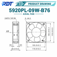 Ventilateur de ventilation DC à haut débit d'air 172 mm avec roulement à billes 5920PL-09W-B76, refroidissement par onduleur, dissipation de chaleur, qualité industrielle