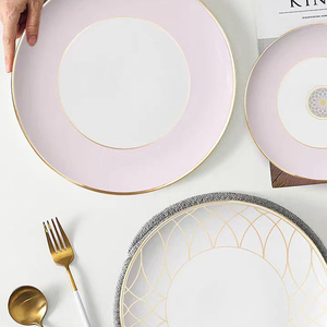 Nórdico clásico duradero hueso <span class=keywords><strong>China</strong></span> blanco con borde dorado rosa decoración para fiesta de boda 12 '10,5' Juego de vajilla de cerámica platos - Product Image 4