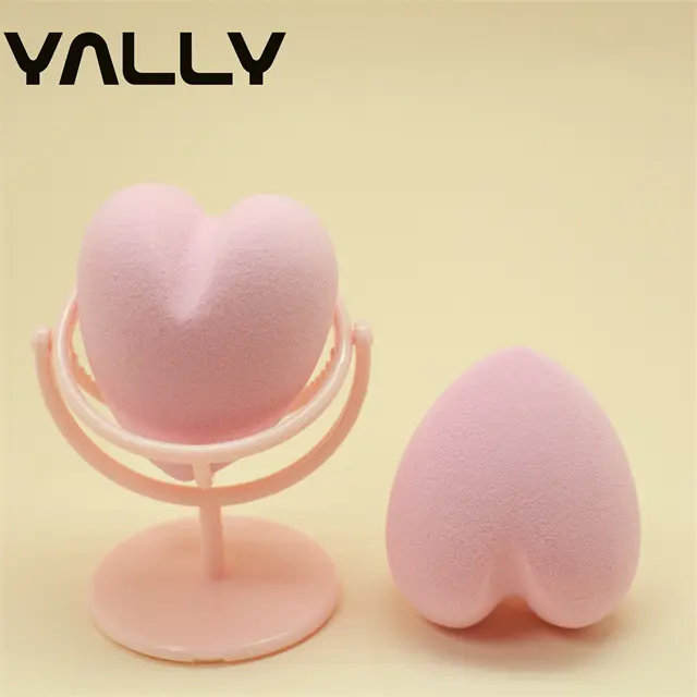 Eco friendly beauty foundation makeup tools and accessories latex free pink heart shape cosmetics sponge with drying rack