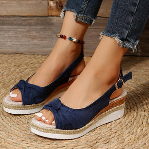 2025 Dropshipping, novedad de verano para mujer, sandalias con plataforma de cuña de talla grande, Punta abierta elástica - Product Image 3