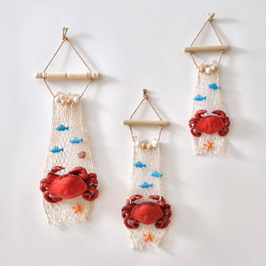 Coastal Macrame Wall Hanging With Resin Crab And Fish Decor For Restaurant Or Commercial <b>Space</b> <b>Decoration</b> - Product Image 1