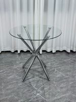 Table basse moderne en verre trempé rond avec pieds en acier, design écologique pour la maison et le bureau, meubles de salon