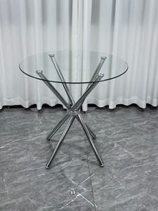 Mesa de centro moderna redonda de vidrio templado con patas de metal cromado para el hogar y la oficina, muebles para sala de estar - Product Image 2