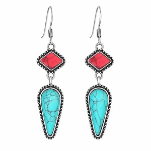 Pendientes Colgantes Creativos Vintage con Incrustaciones de Rojo y Turquesa, Nuevos Adornos Étnicos para Novias - Product Image 1