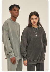 420GSM 100% algodón lavado ácido sudadera en blanco peso pesado Vintage Oversized Unisex algodón cuello redondo sudadera - Product Image 4