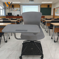 Chaise de formation mobile ergonomique moderne et flexible avec tableau d'écriture pliable et hauteur de siège réglable pour salles de réunion multifonctionnelles